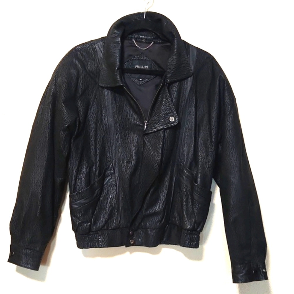 Phillipe Marcel Vintage 80's Leather Black Jacket Size 40